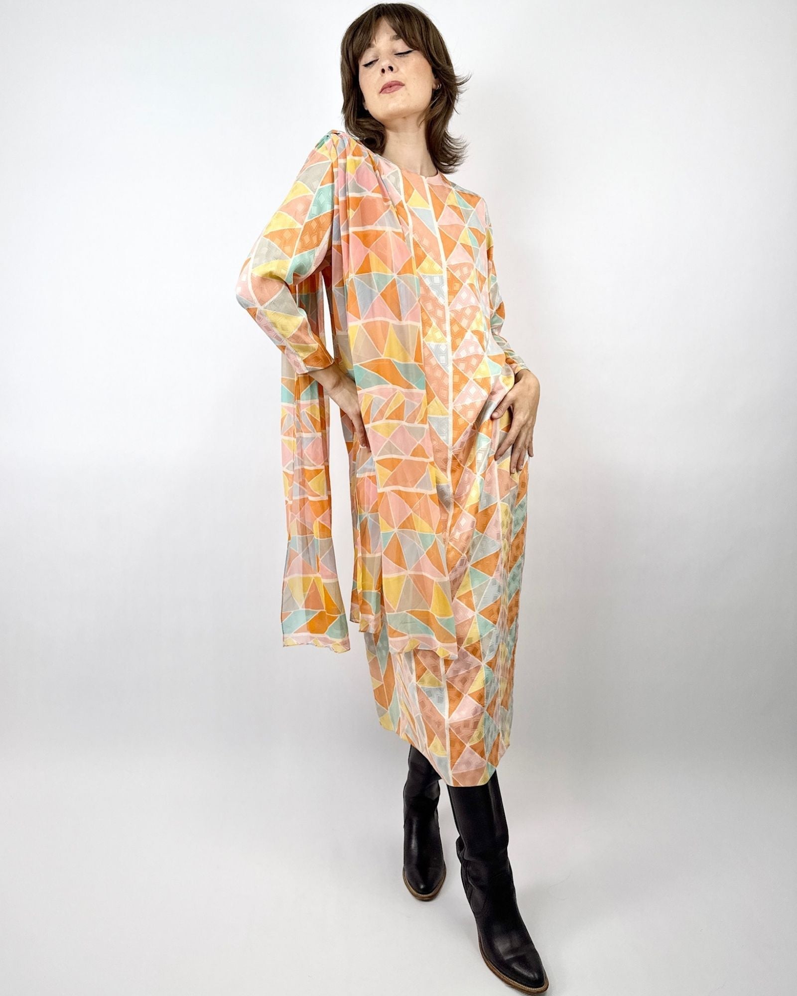 Hanae Mori Citrus Shapes Silk Triangle Dress