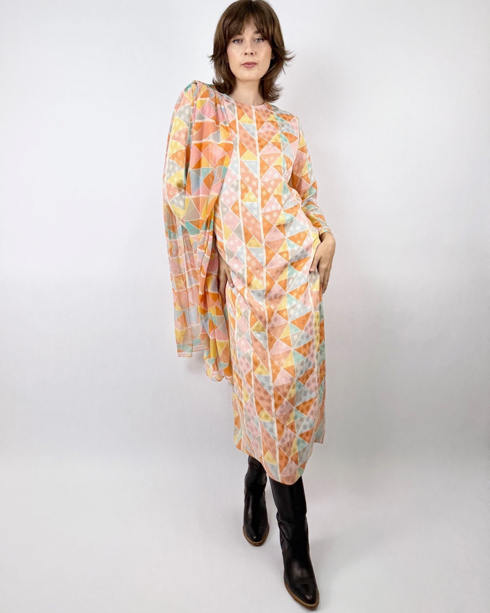 Hanae Mori Citrus Shapes Silk Triangle Dress