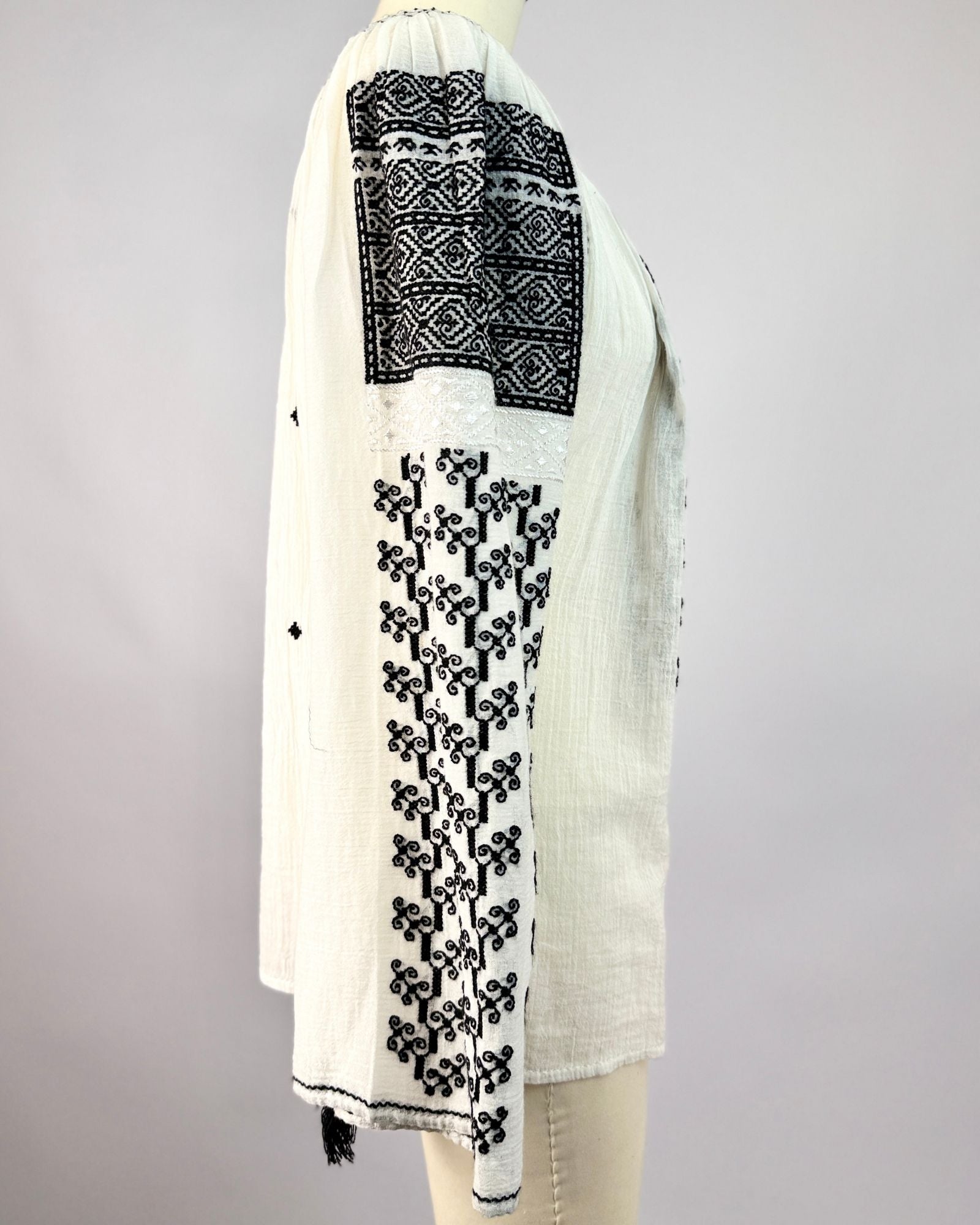 Black and White Embroidered Folk Blouse