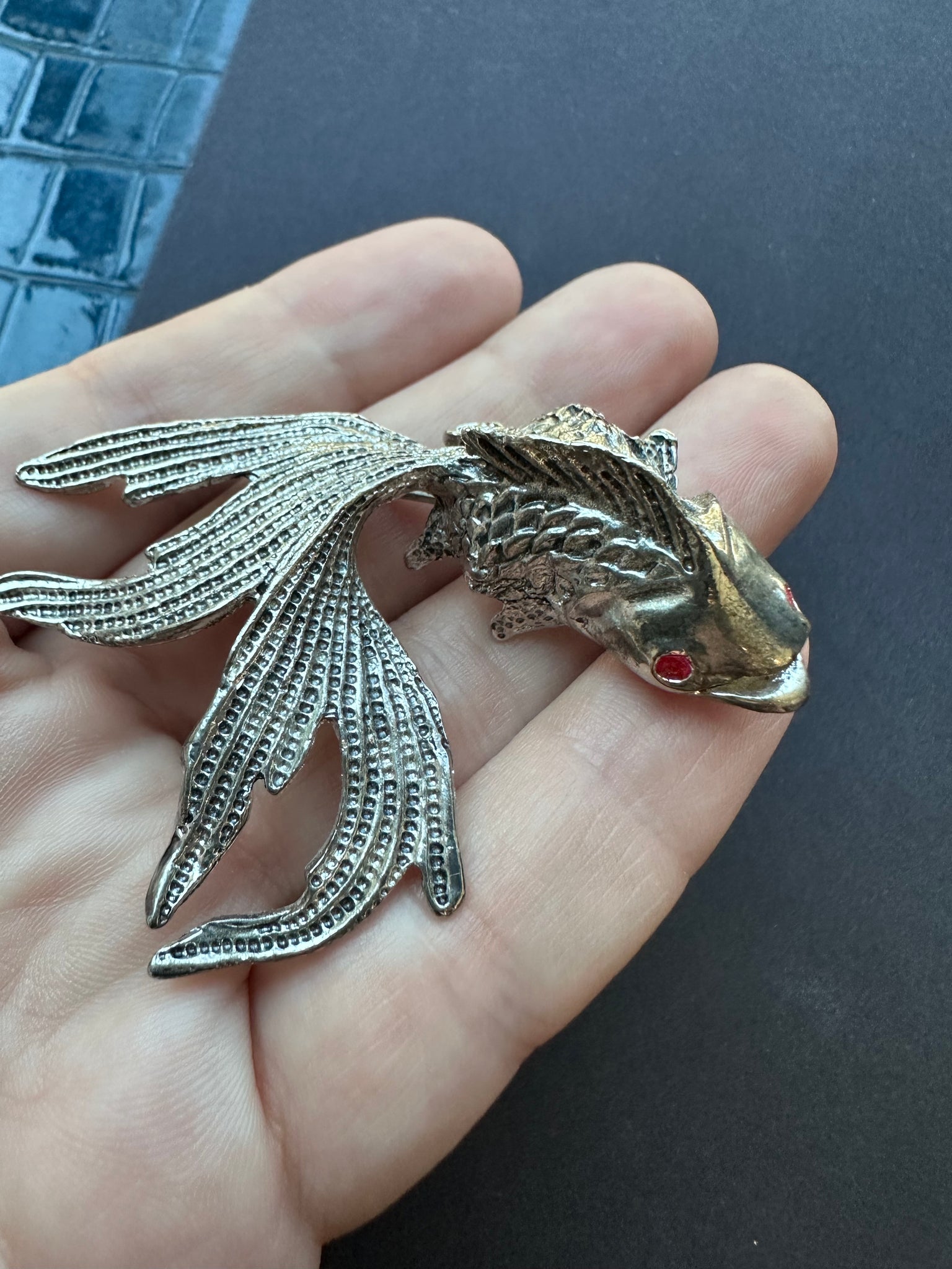 Vintage 3D Silver Fish Brooch