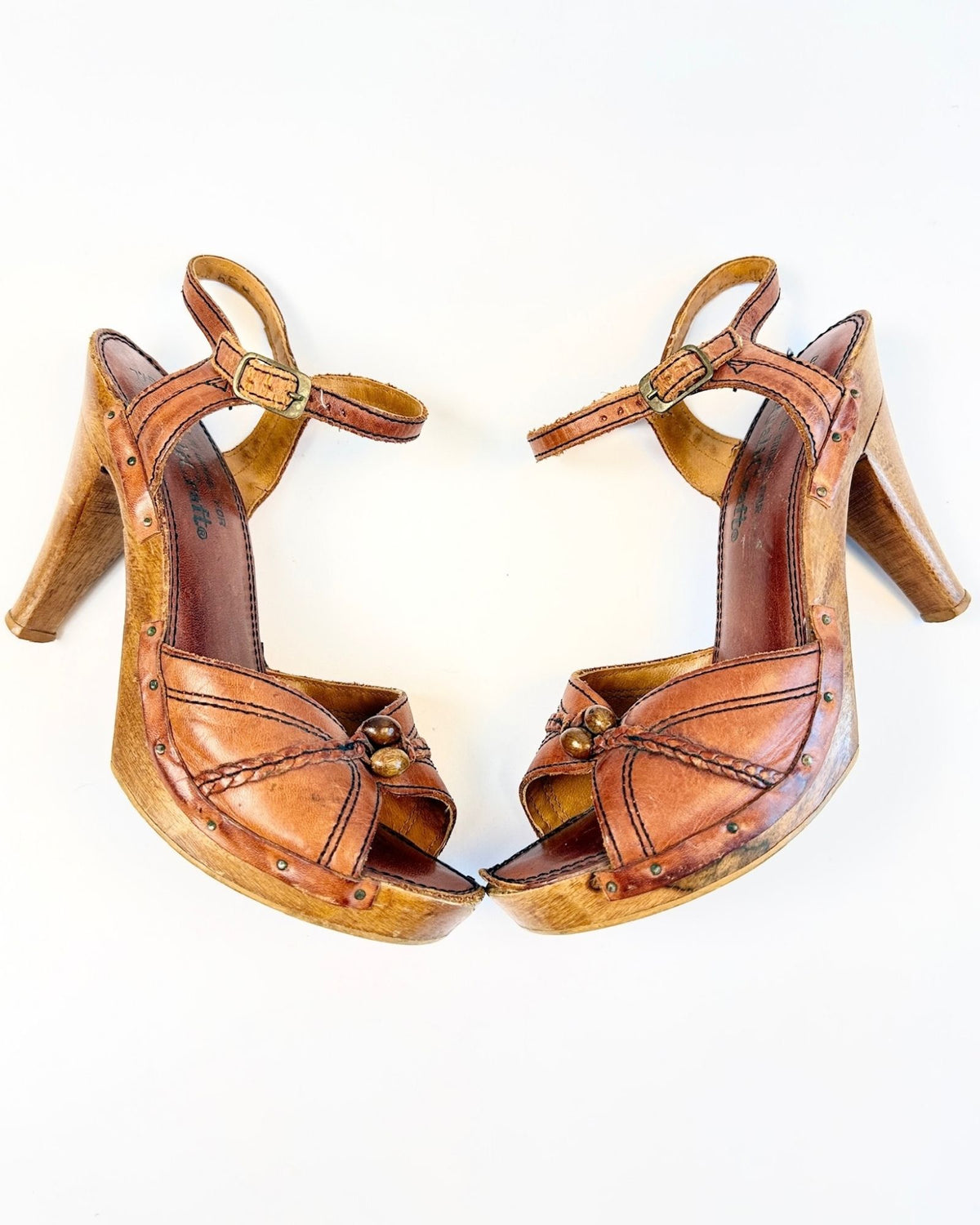 Leather Wooden Platform Sandals