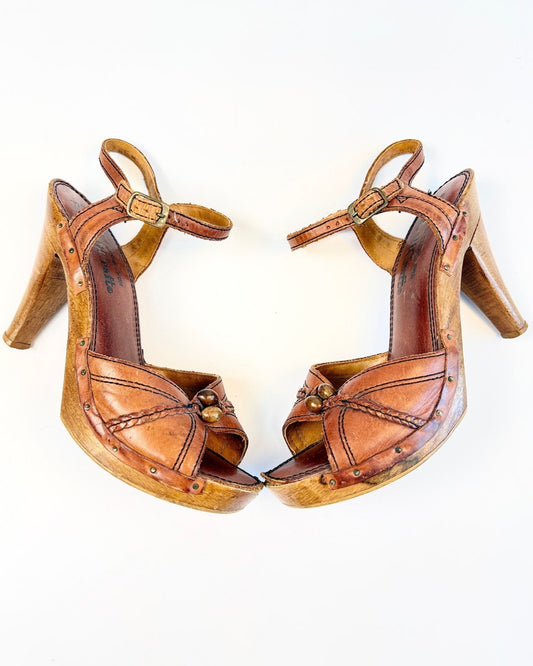 Leather Wooden Platform Sandals