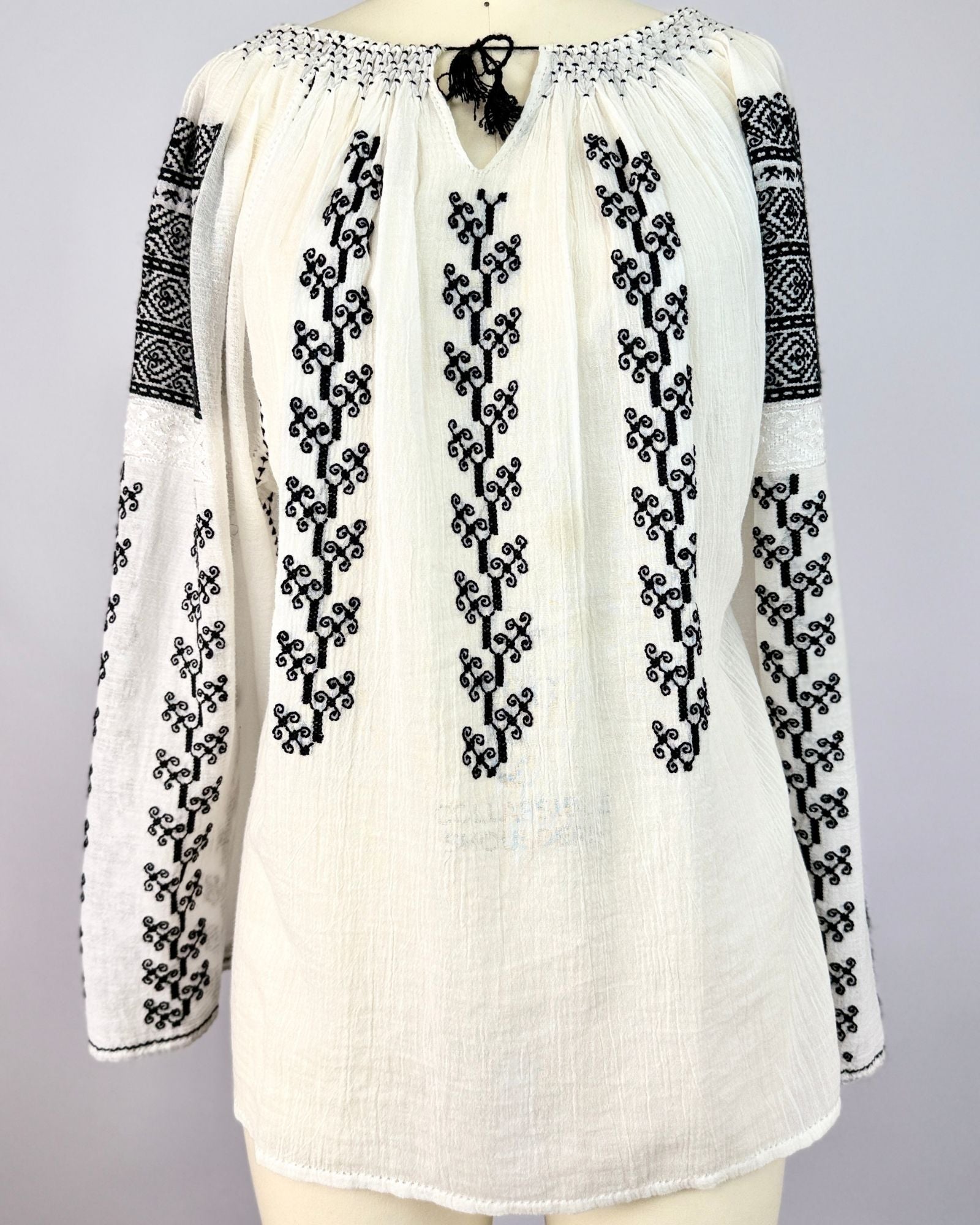 Black and White Embroidered Folk Blouse