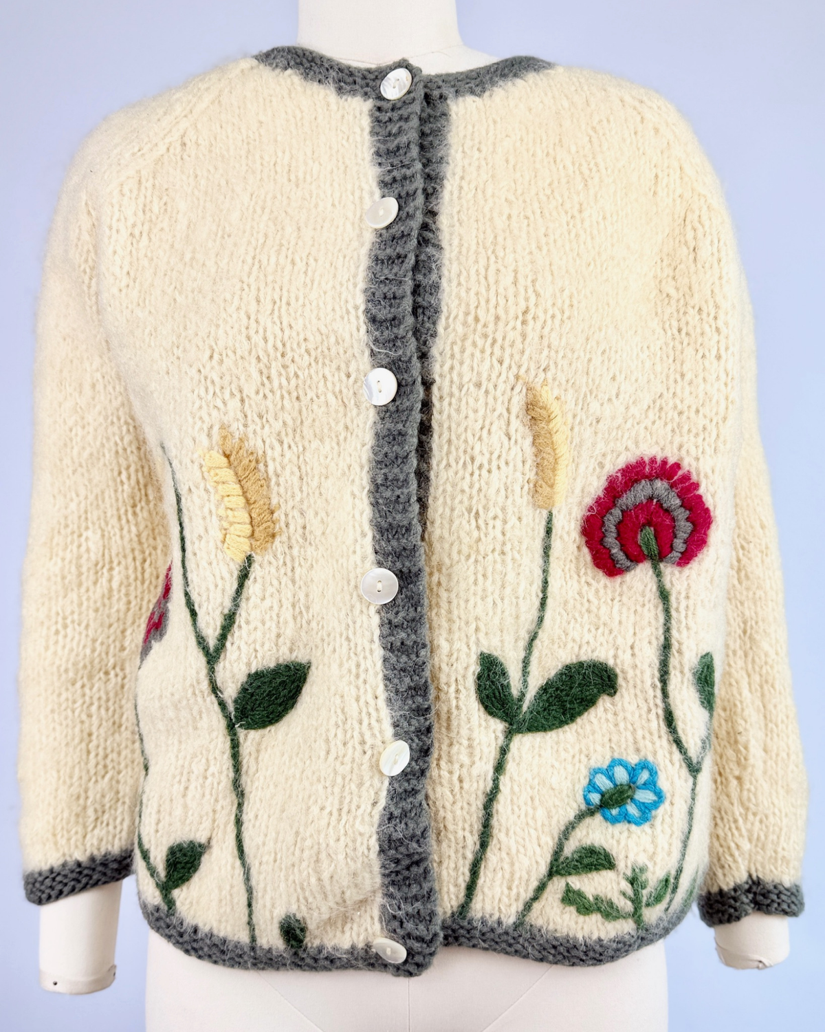 Cream Italian Mohair Garden Embroidered Cardigan