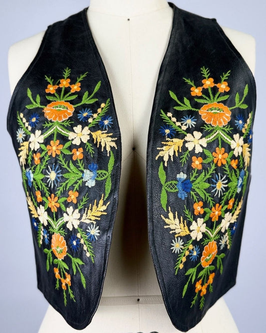 60s Paraphernalia Floral Leather Vest