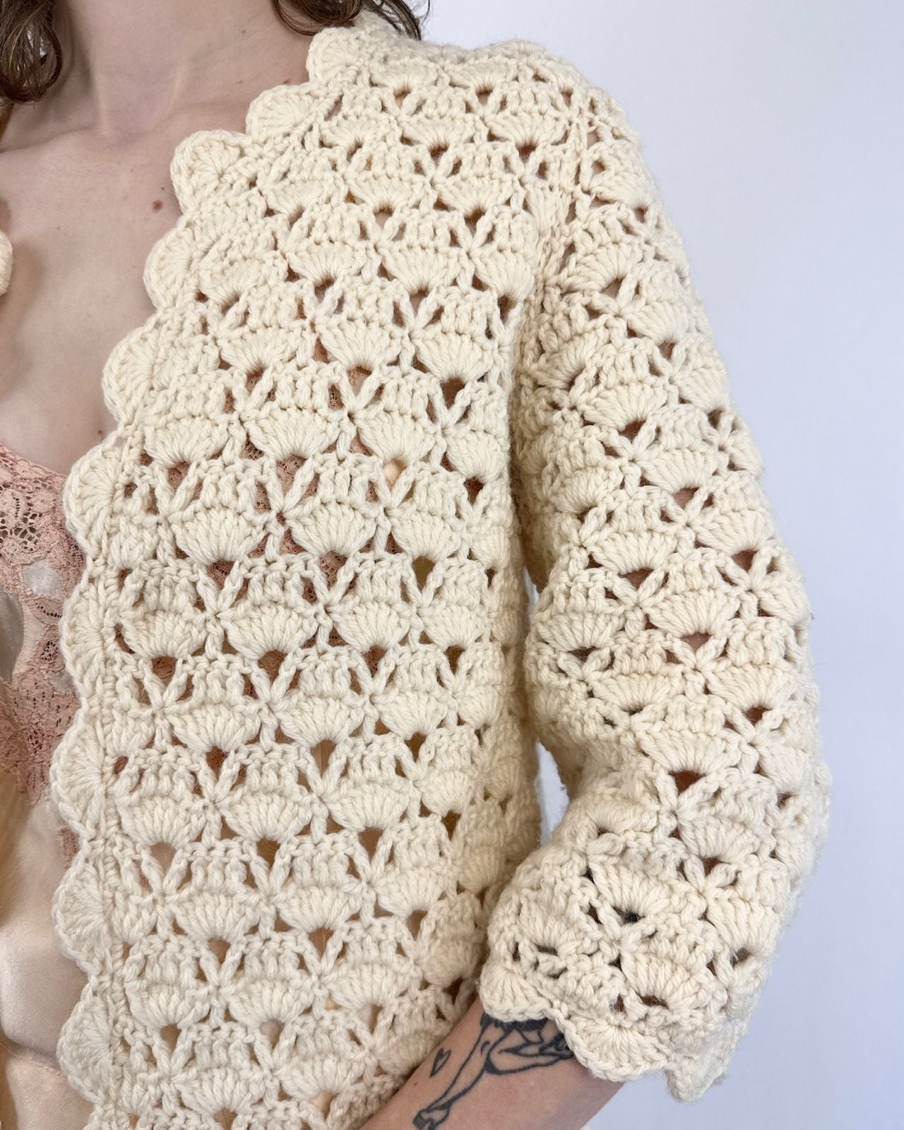 Cup of Tea Cream Crochet Sweater Jacket