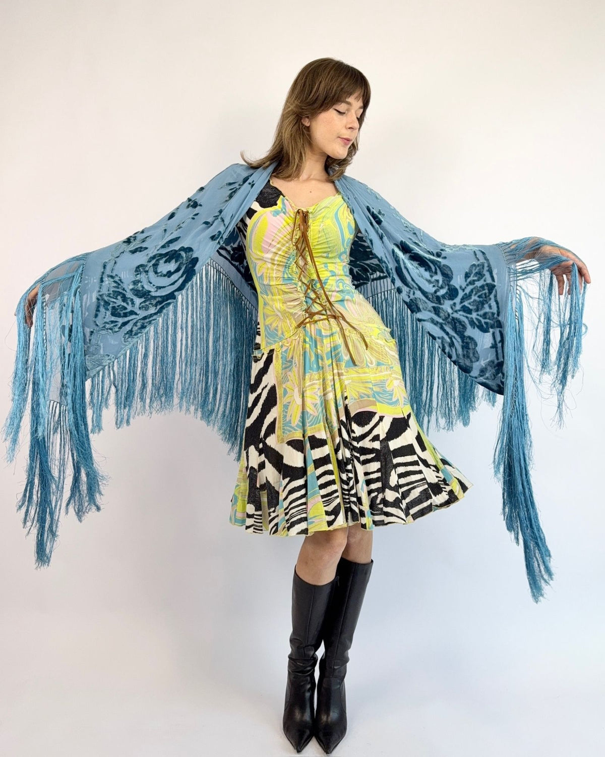 Aqua Tides Burnout Piano Shawl