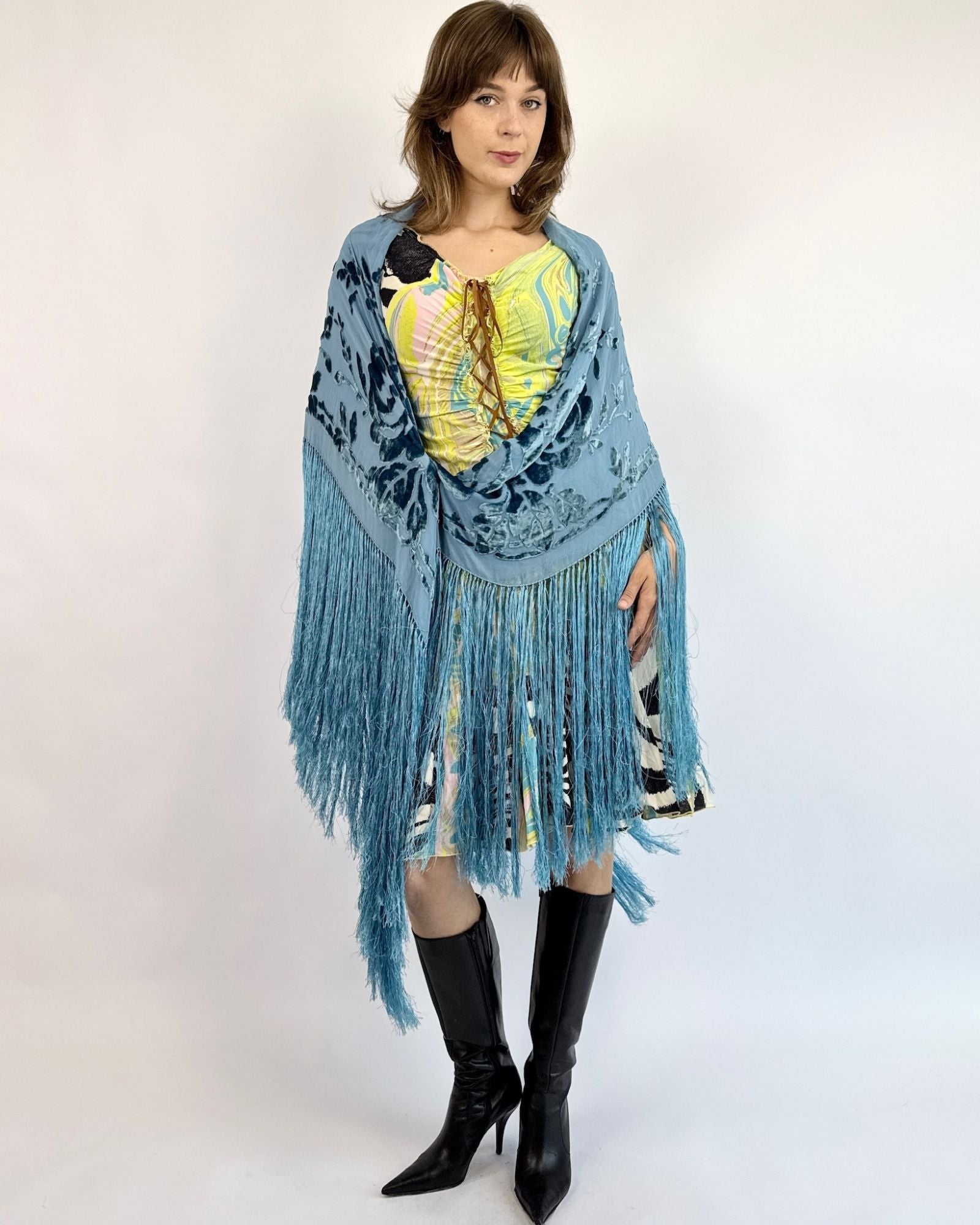 Aqua Tides Burnout Piano Shawl