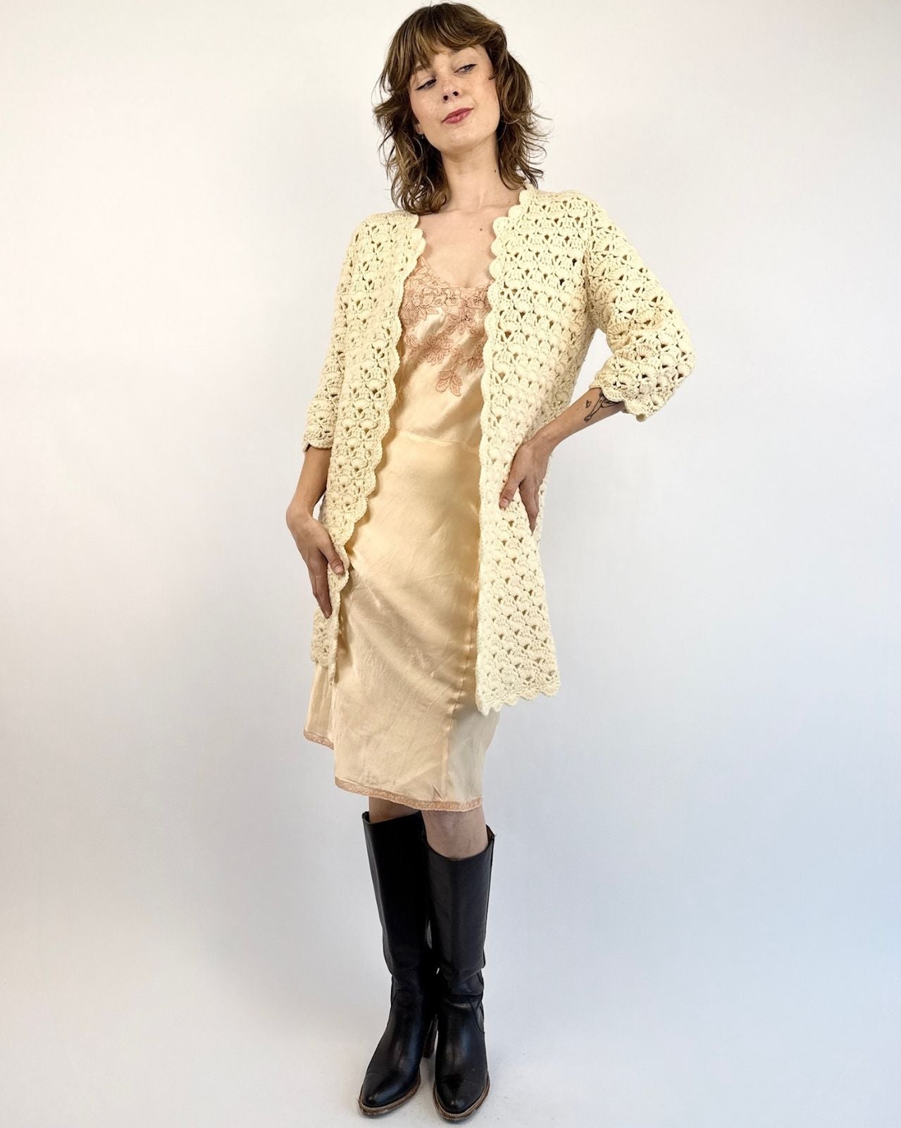 Cup of Tea Cream Crochet Sweater Jacket