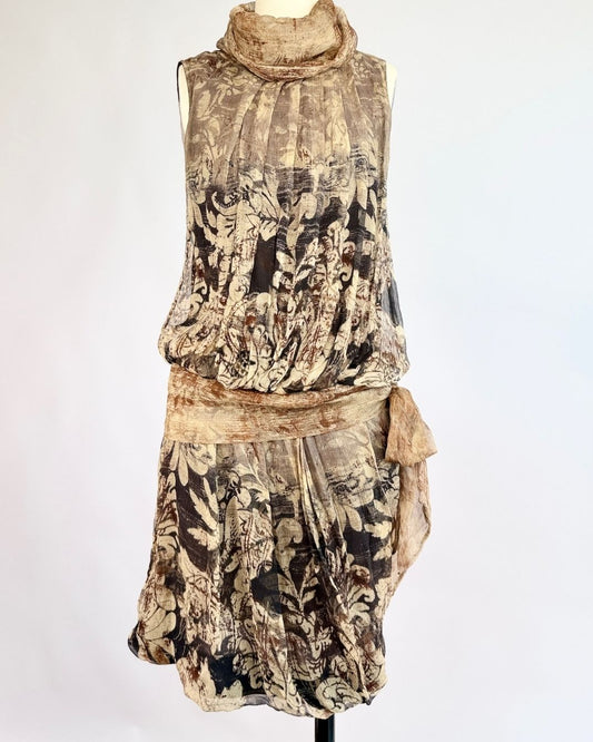 Silk Chiffon Funnel Neck Dress