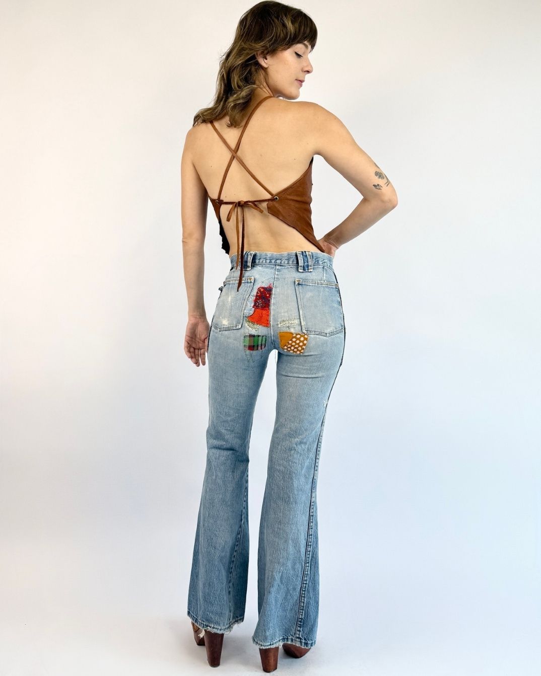 70s Pick of the Patch Denim Bell Bottoms