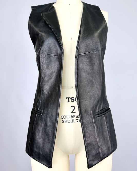 Black Leather Asymmetrical Vest