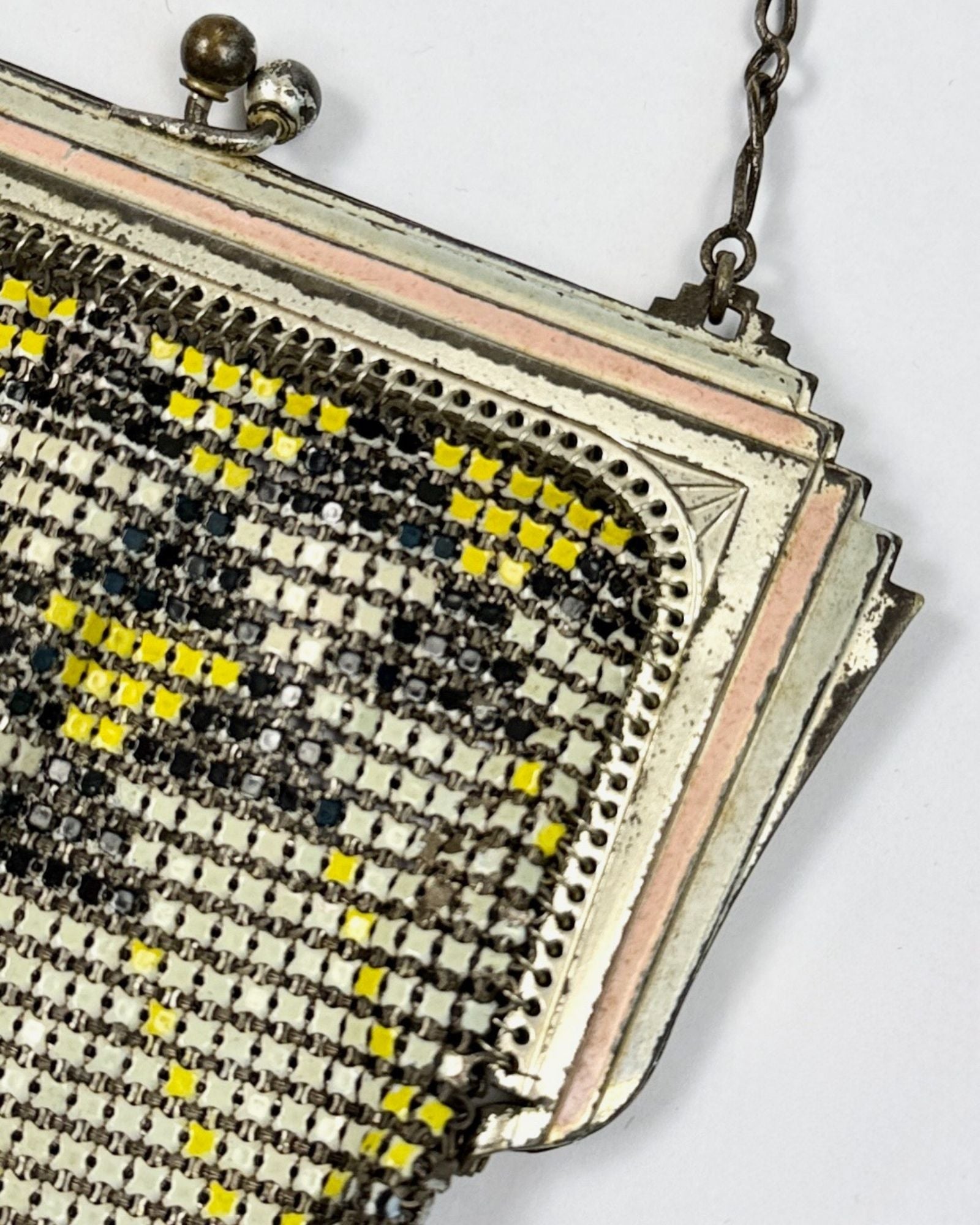 Whiting and Davis Black White and Yellow 20s Mesh Bag