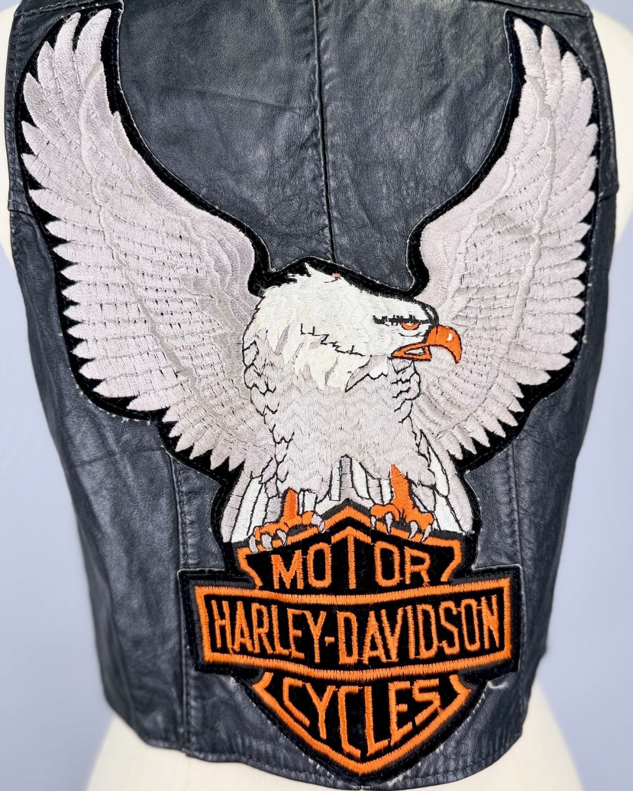 Harley Davidson Patched Black Leather Vest