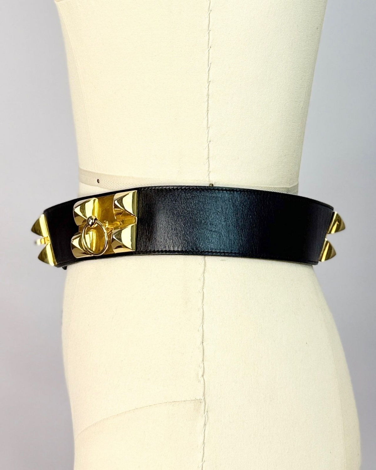 Black Leather Gold Studded Belt