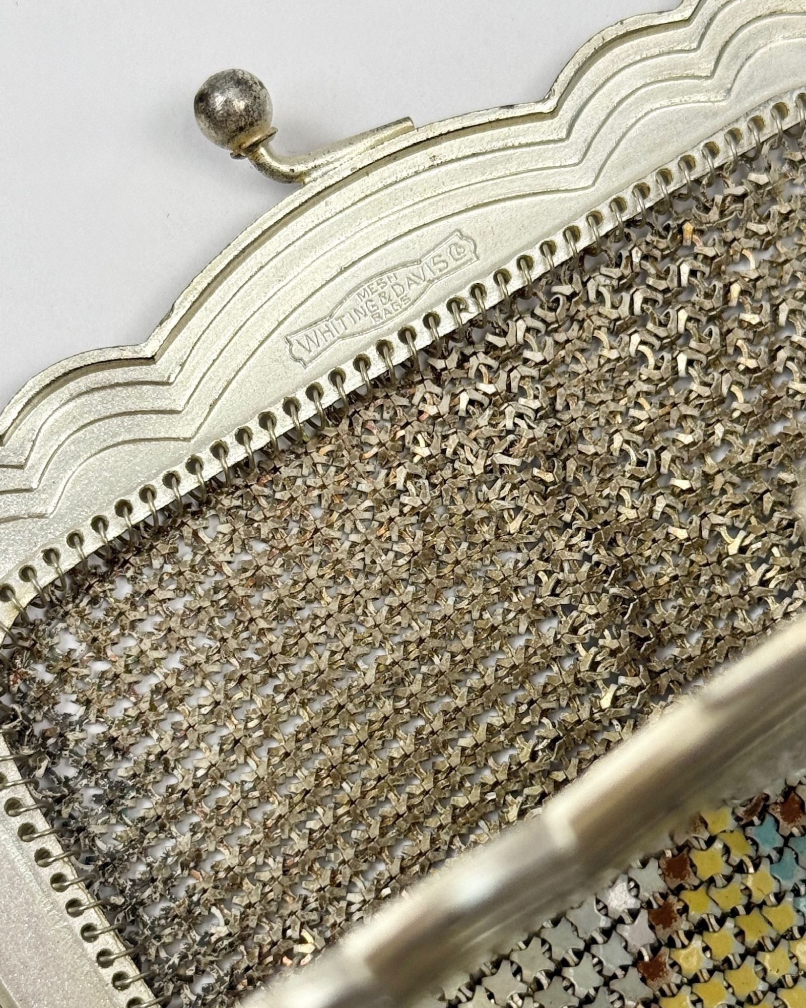Whiting and Davis 20s Brown Yellow Coral Mesh Bag