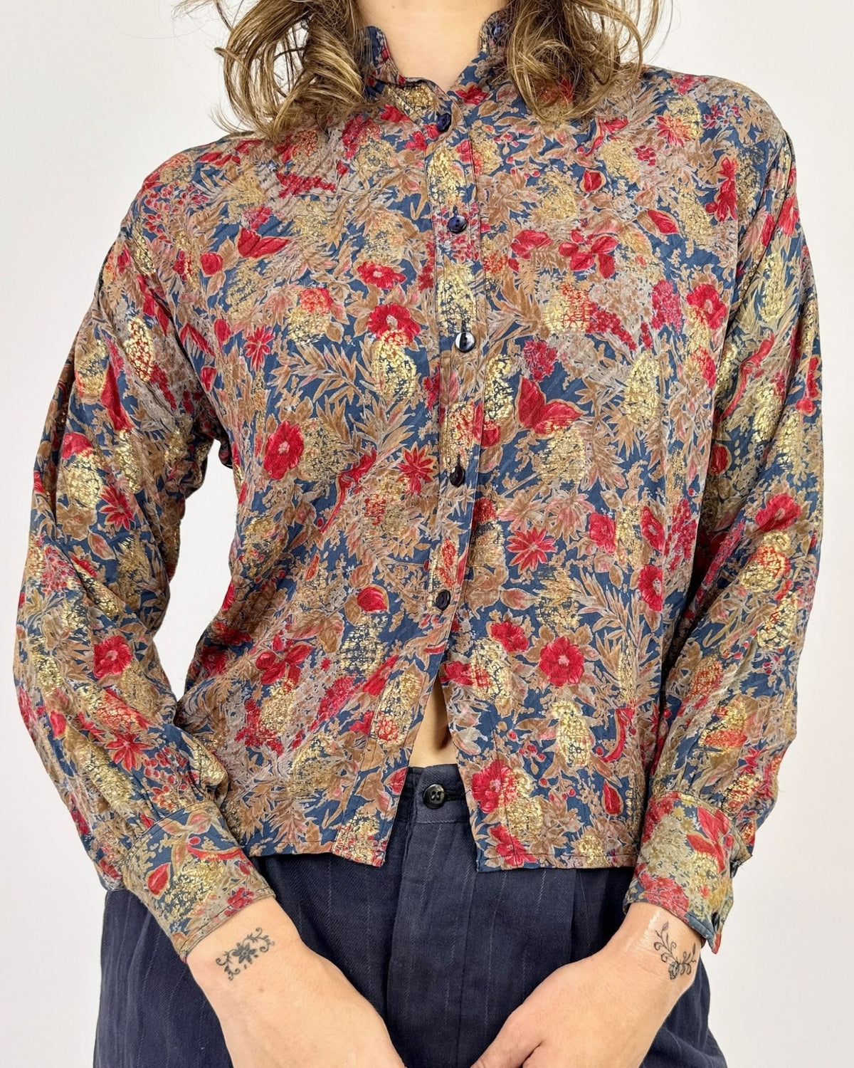 YSL 1970s Golden Petals Silk Blouse