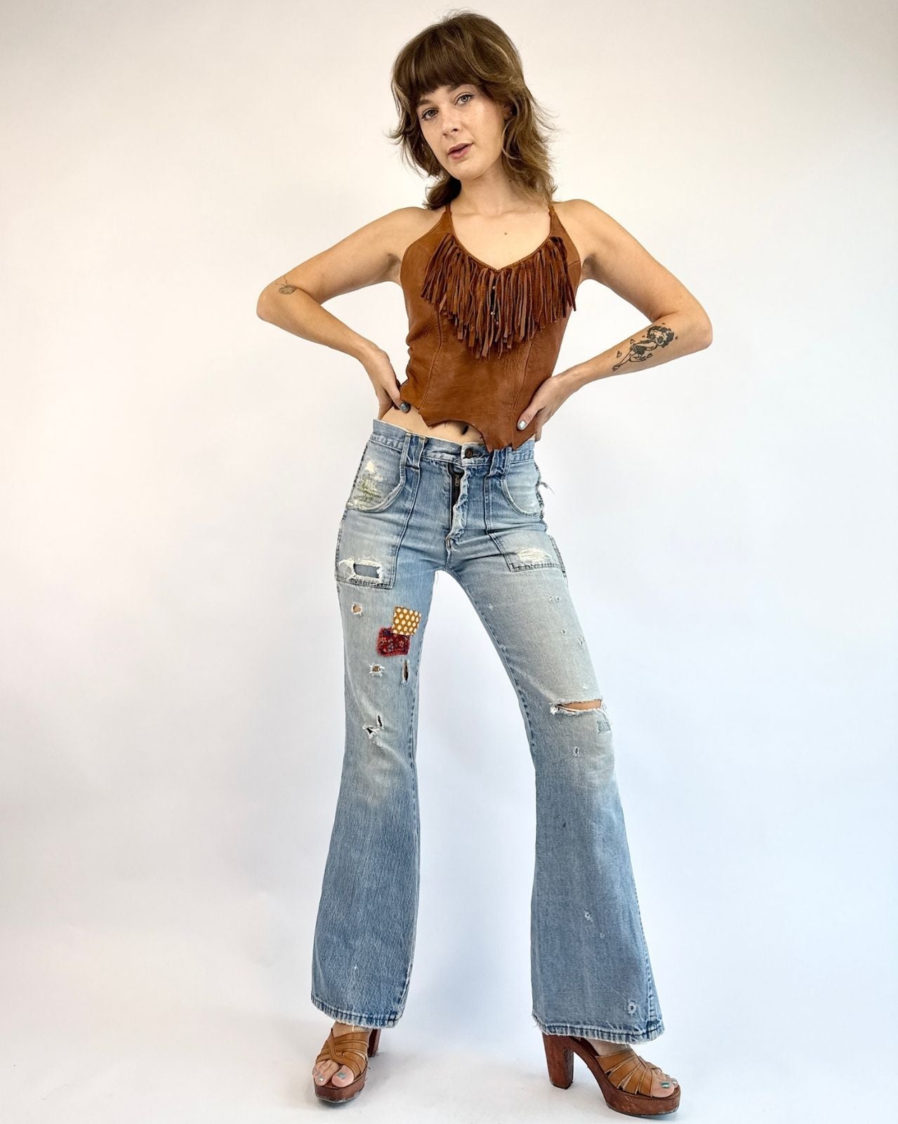 70s Pick of the Patch Denim Bell Bottoms