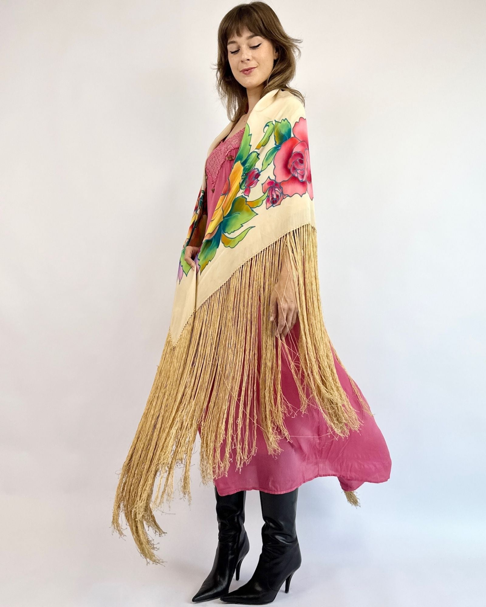 Candied Petals Silk Floral Piano Shawl
