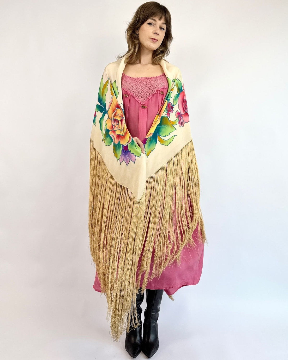 Candied Petals Silk Floral Piano Shawl