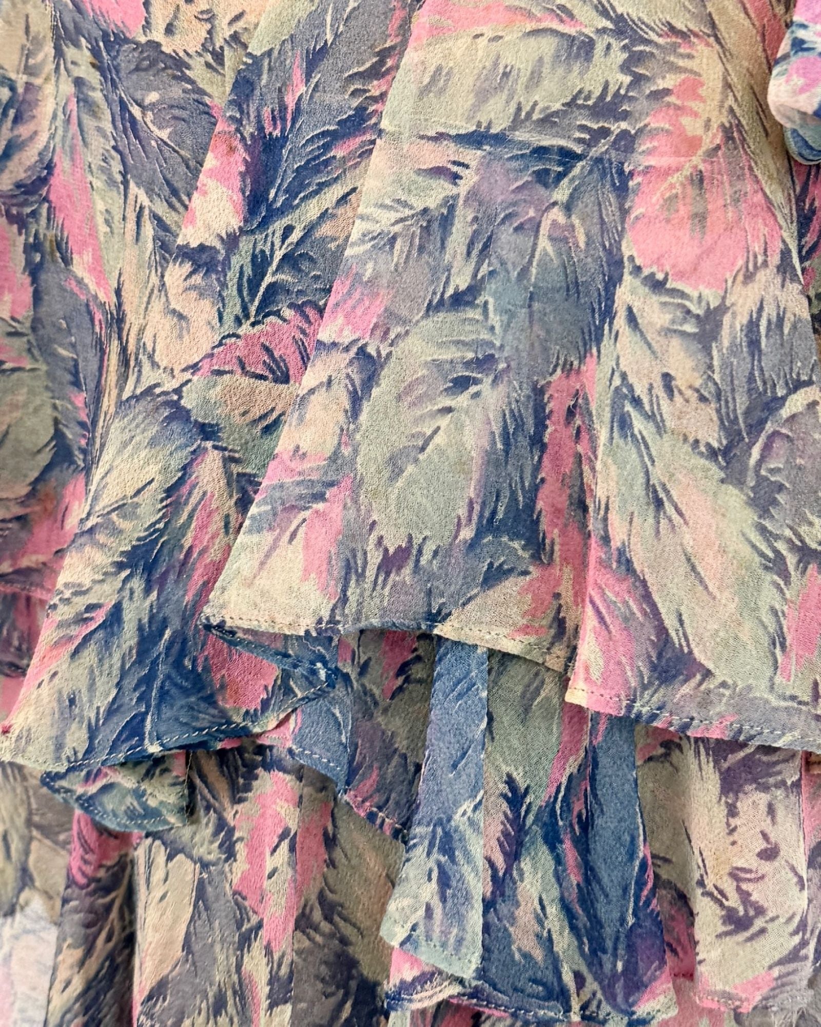 1930s Misty Jungle Chiffon Dress