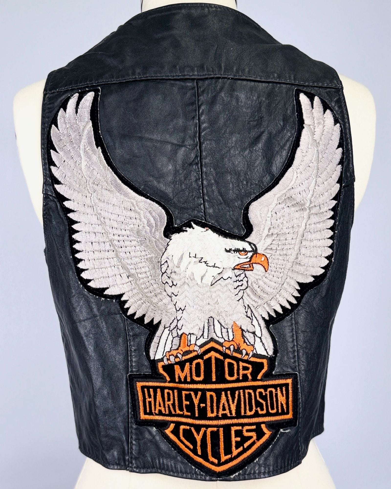 Harley Davidson Patched Black Leather Vest