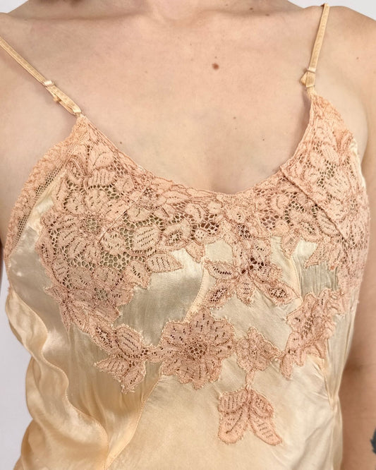 Take A Bite Peach Silk Lace Slip Dress