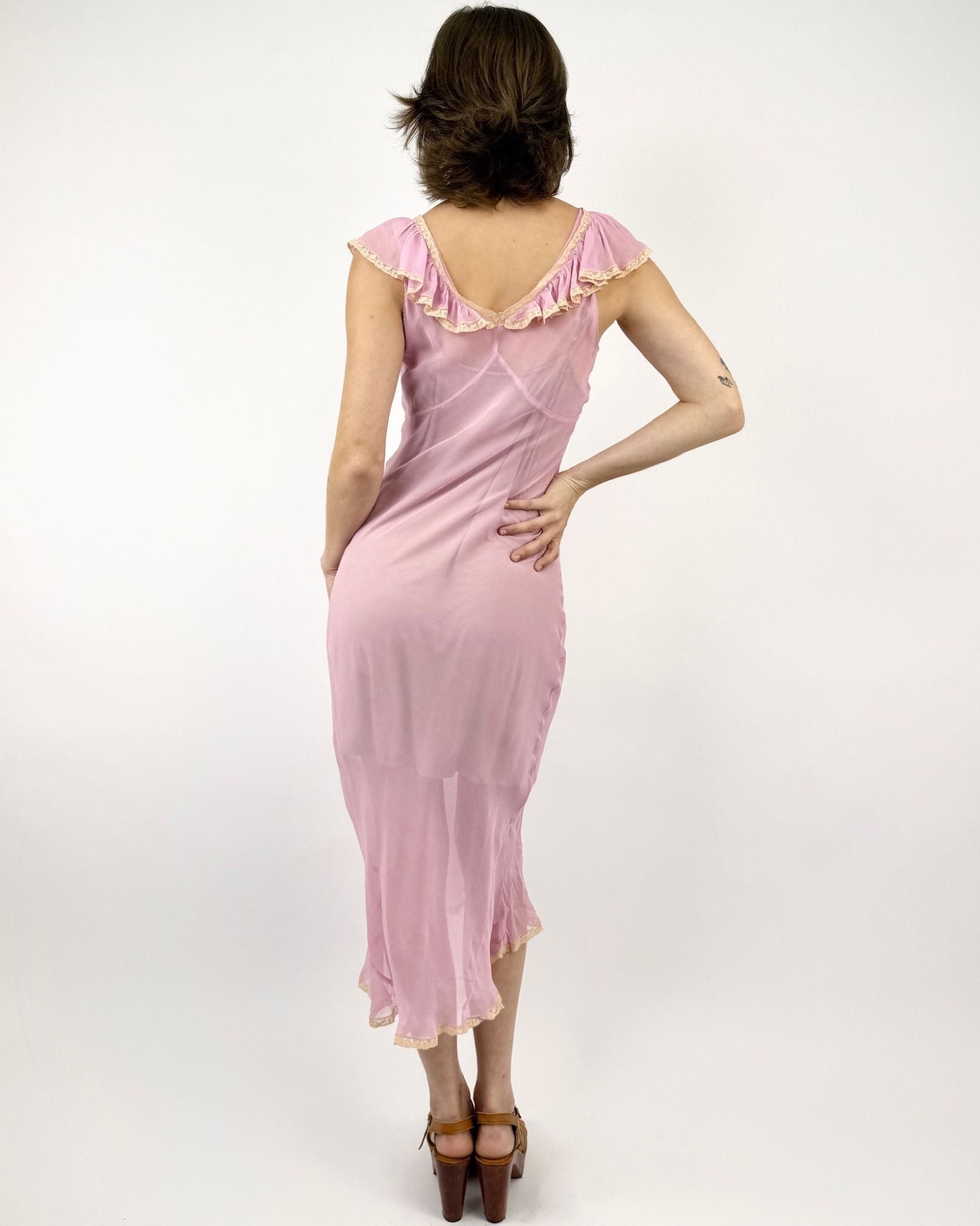 1930s Drop of Lilac Chiffon Silk Dress