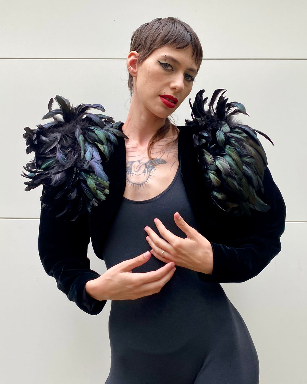 Odette Velvet & Feather 80's Bolero Jacket