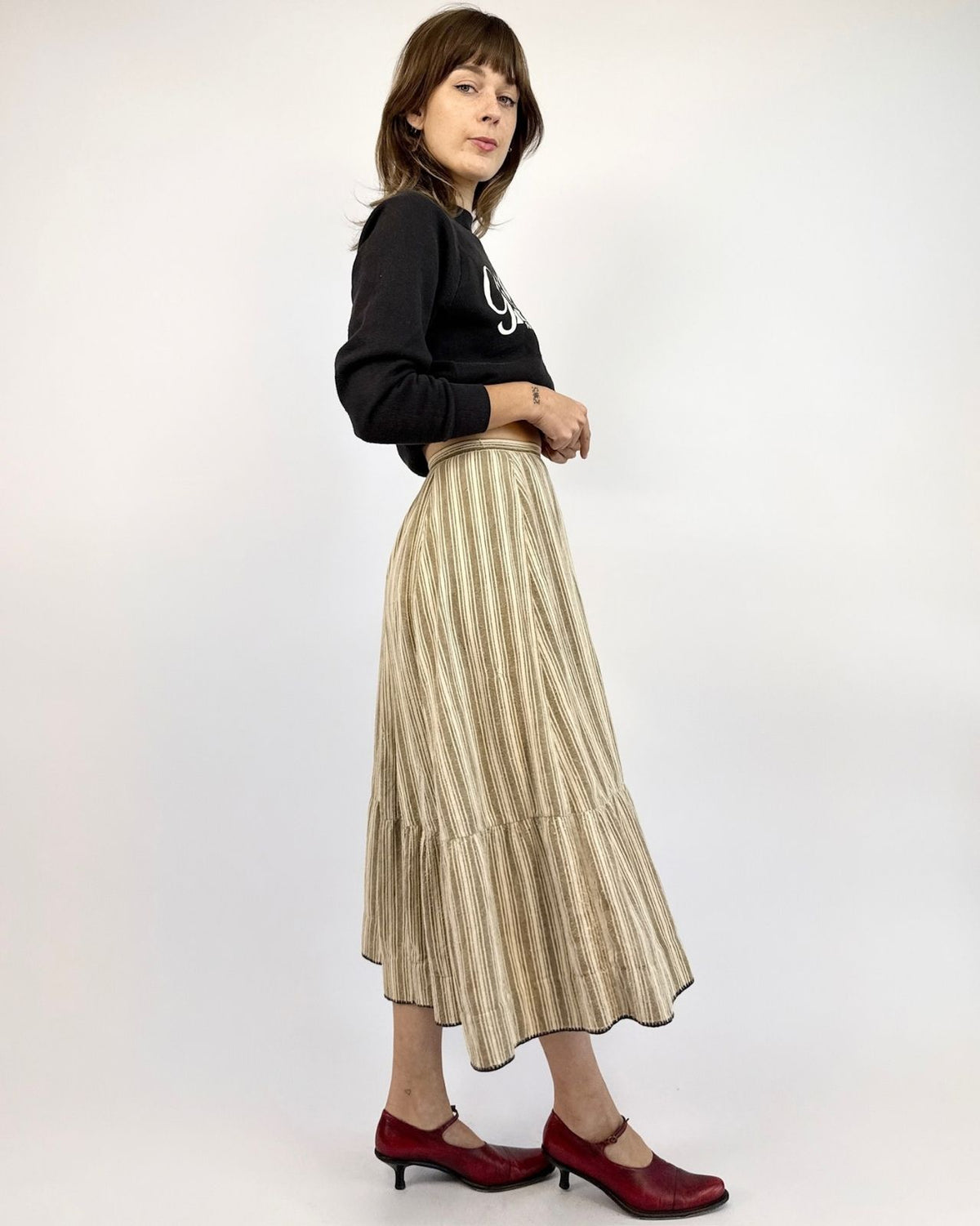 Edwardian Cozy Strolls Flannel Striped Skirt