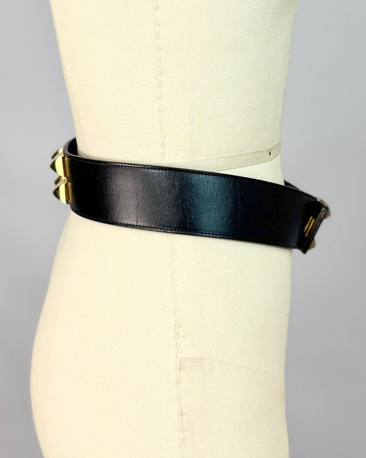 Black Leather Gold Studded Belt