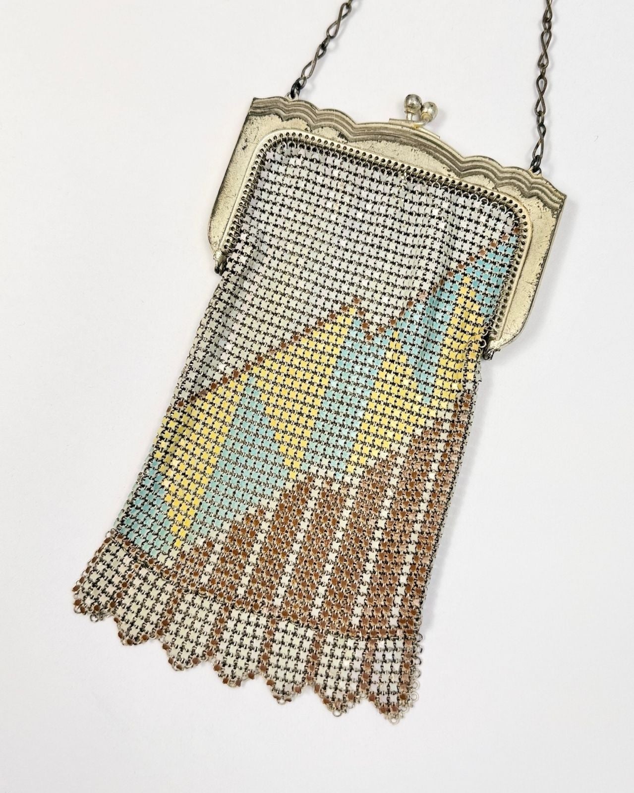 Whiting and Davis 20s Brown Yellow Coral Mesh Bag