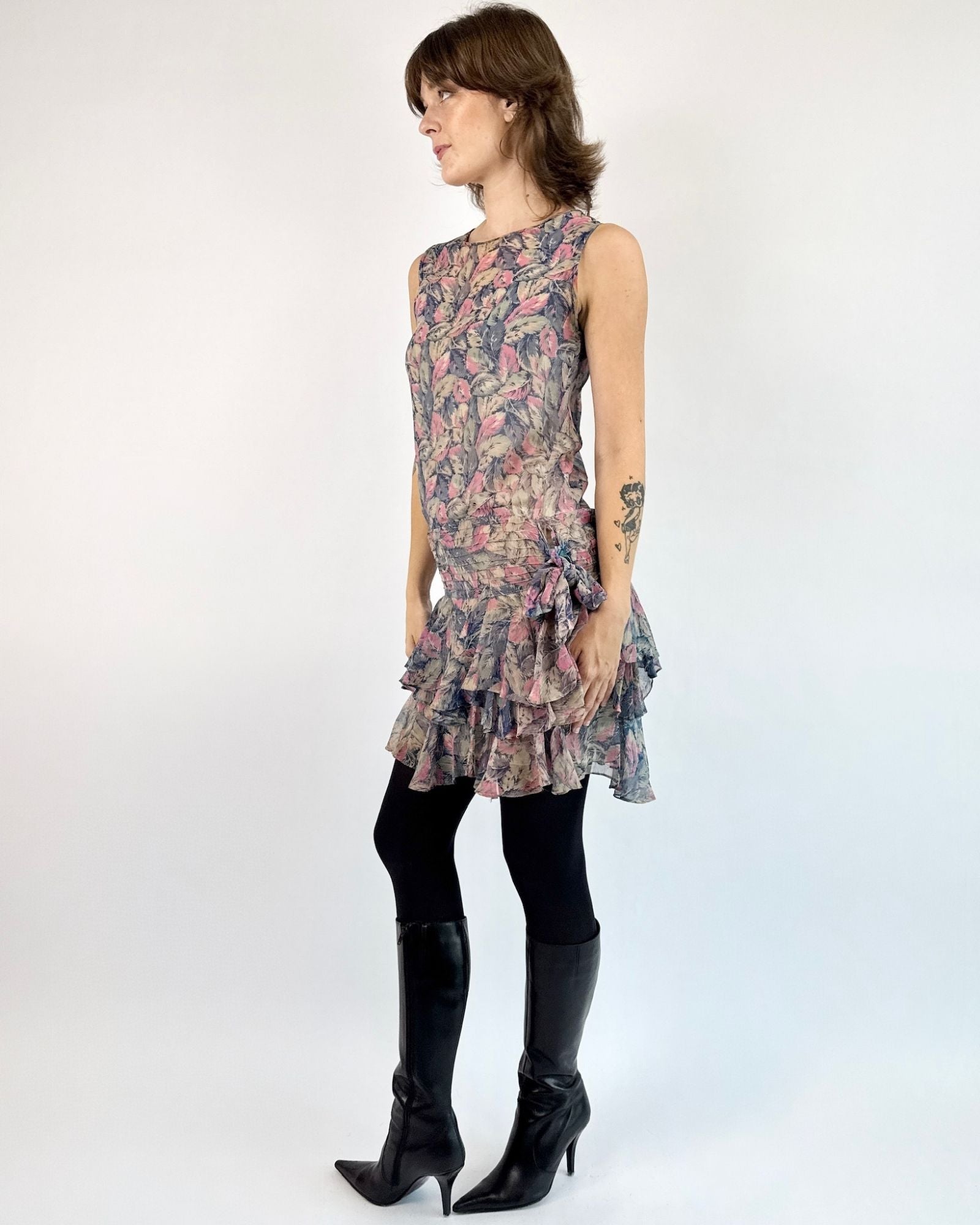 1930s Misty Jungle Chiffon Dress