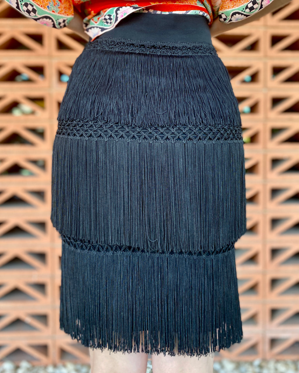 Moschino Black Fringe Skirt