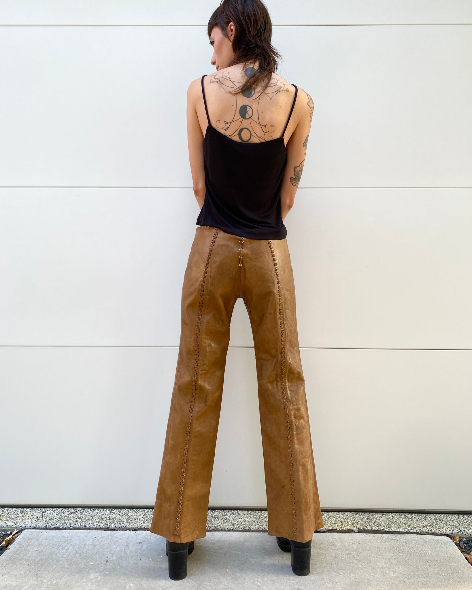 Sunny Afternoon 70's Char Leather Applique Pants