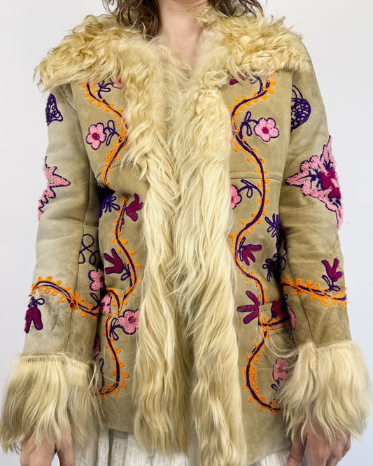 Penny Lane In Love Embroidered Afghan Shearling Coat