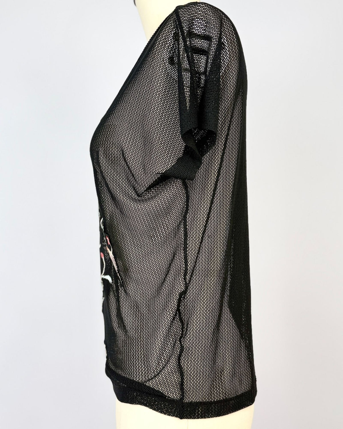 Vivienne Tam Black Mesh Embroidered Top