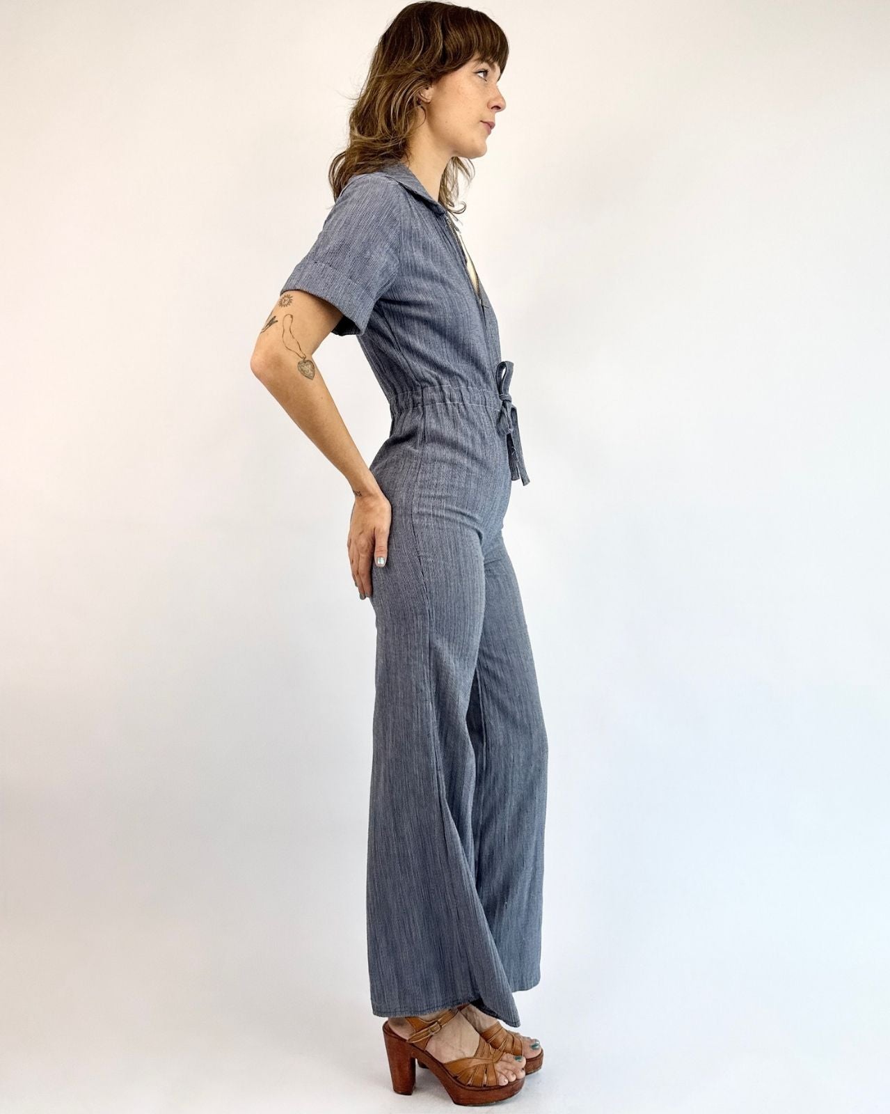 70s Sailing Away Striped Cotton Jumpsuit