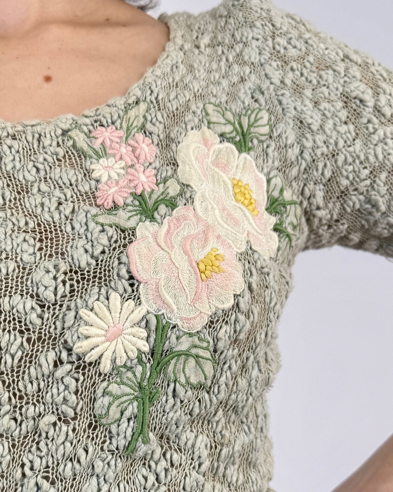 1930s Mint To Be Embroidered Knit Dress