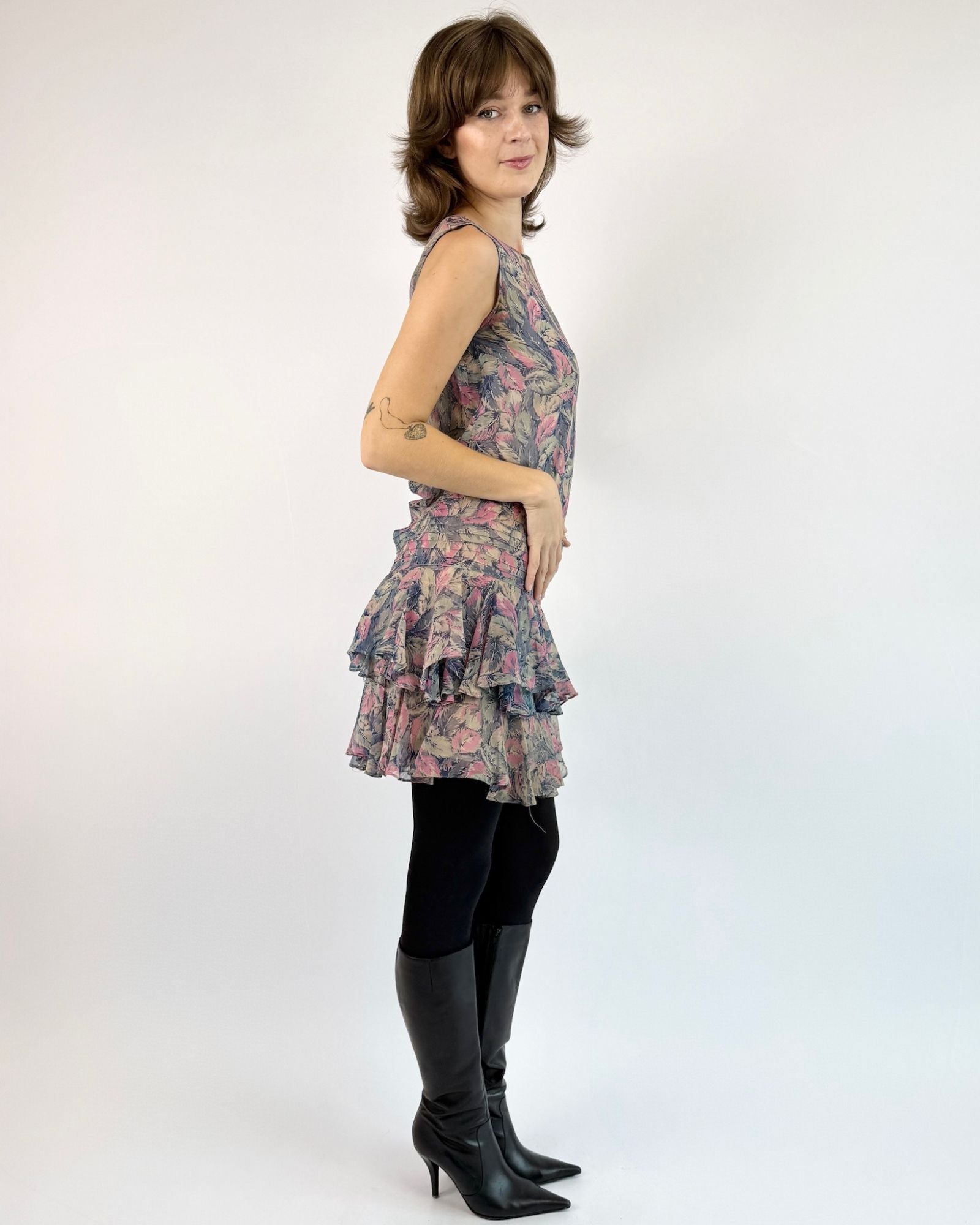 1930s Misty Jungle Chiffon Dress