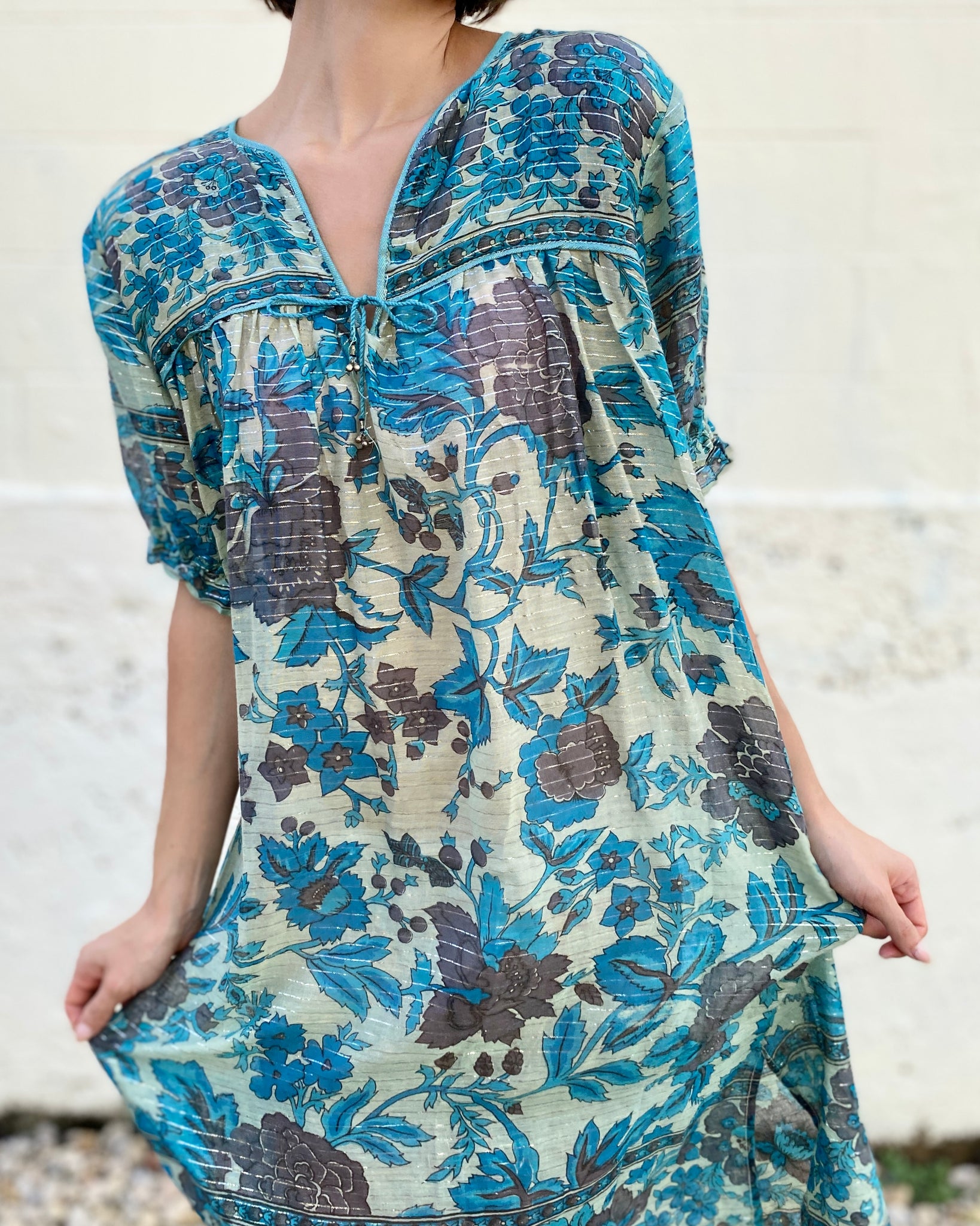 Bright Lit Blue Skies Indian Cotton Dress