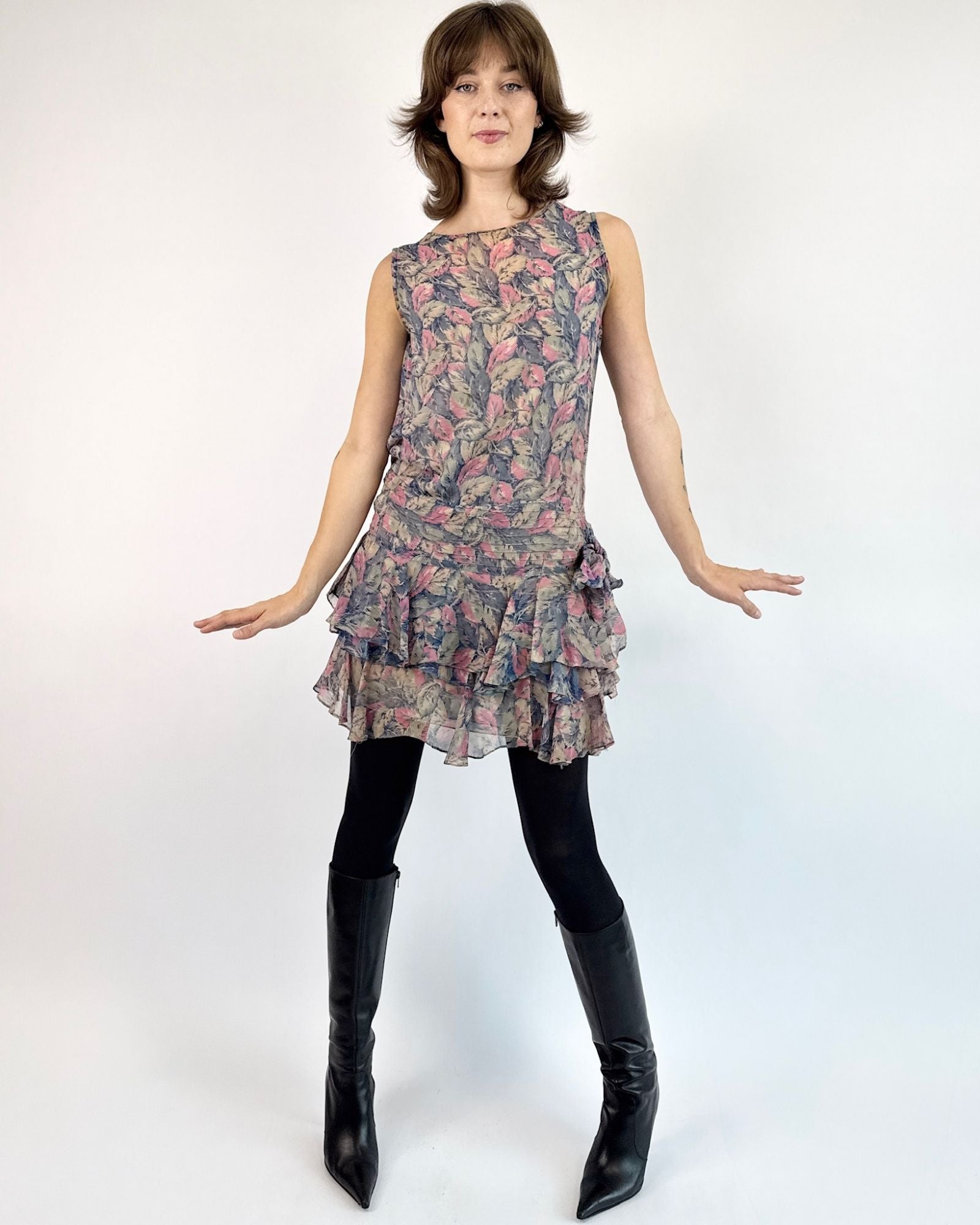 1930s Misty Jungle Chiffon Dress