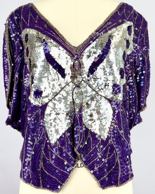 Purple and Silver Sequin Butterfly Blouse
