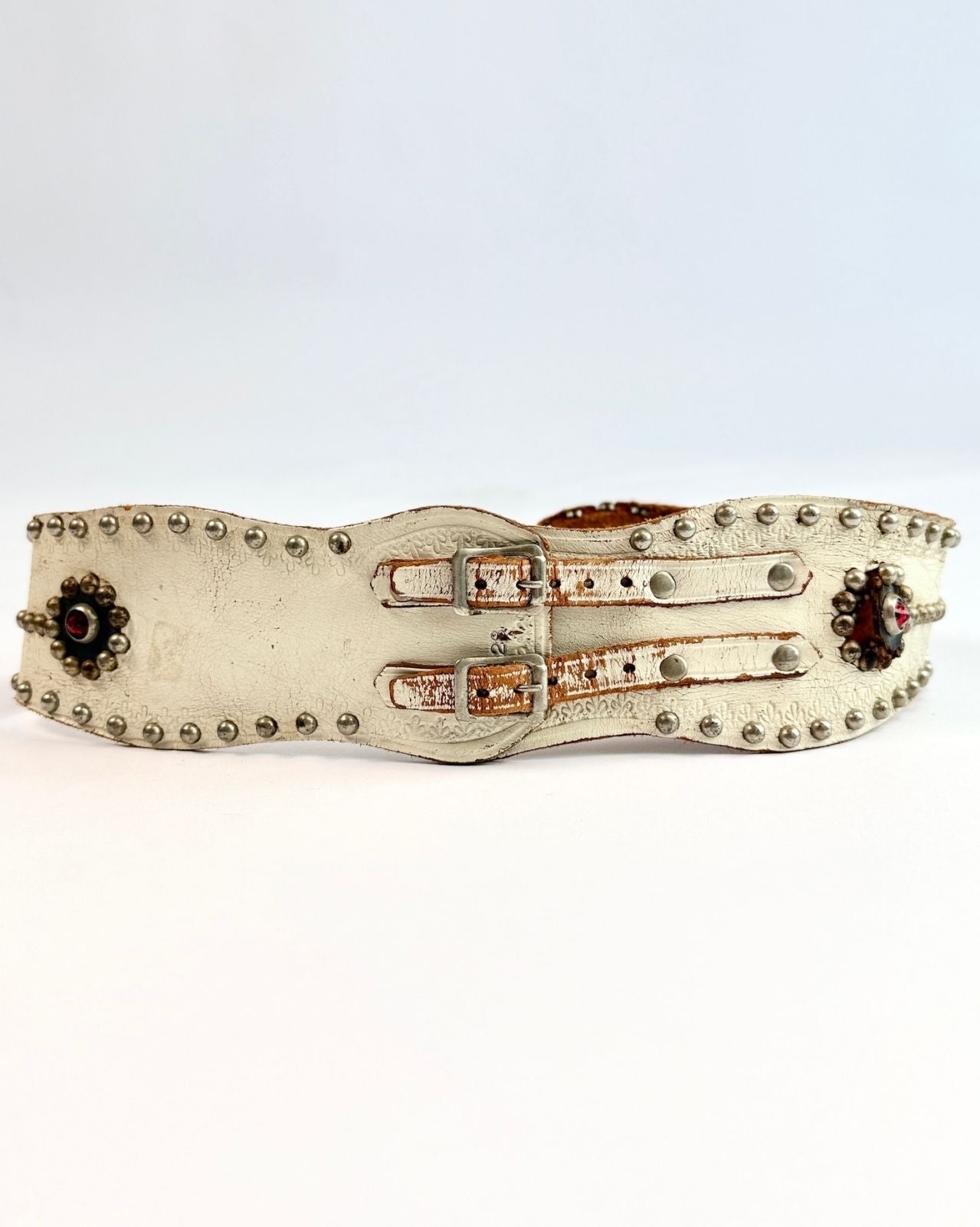 1950S White Studded Biker Kidney Belt