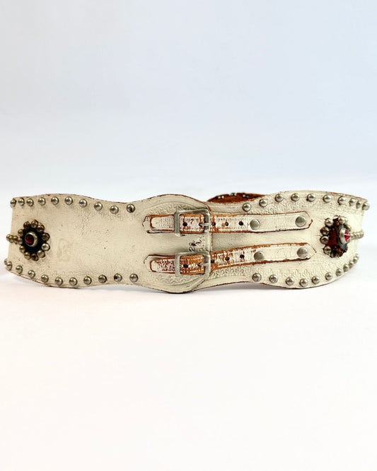 1950S White Studded Biker Kidney Belt