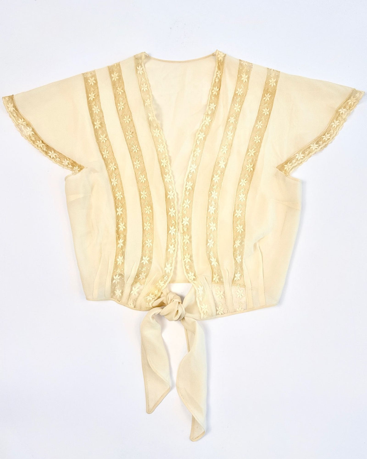 1930s Silk and Lace Tie Top