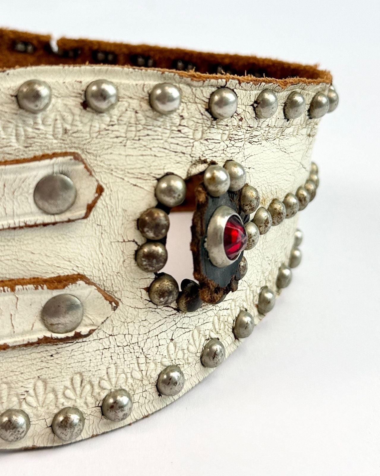 1950S White Studded Biker Kidney Belt