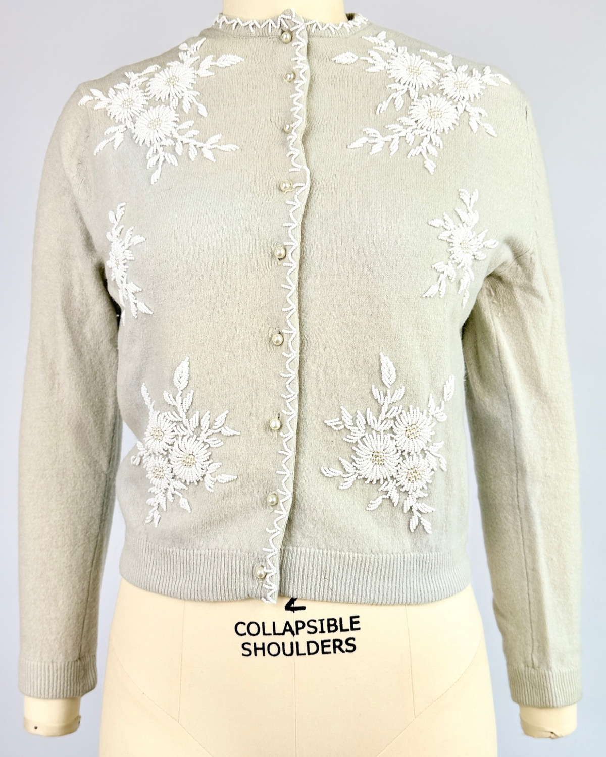 1950s Grey Blue Beaded Cardigan