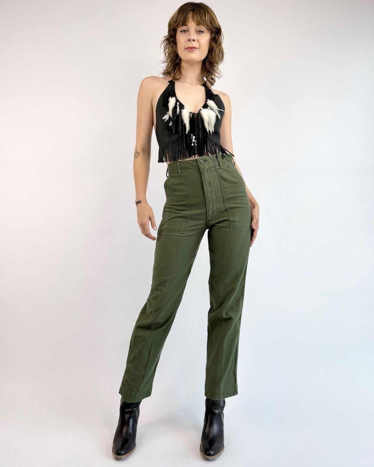 Let The Music Play Leather Feather Halter Top