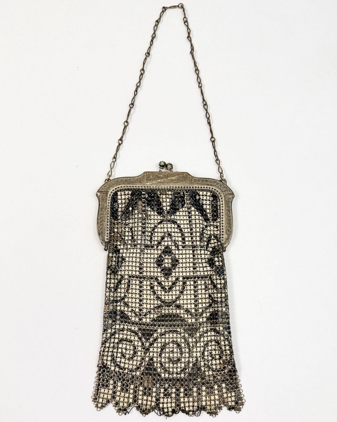 Whiting and Davis Black and White 20s mesh bag
